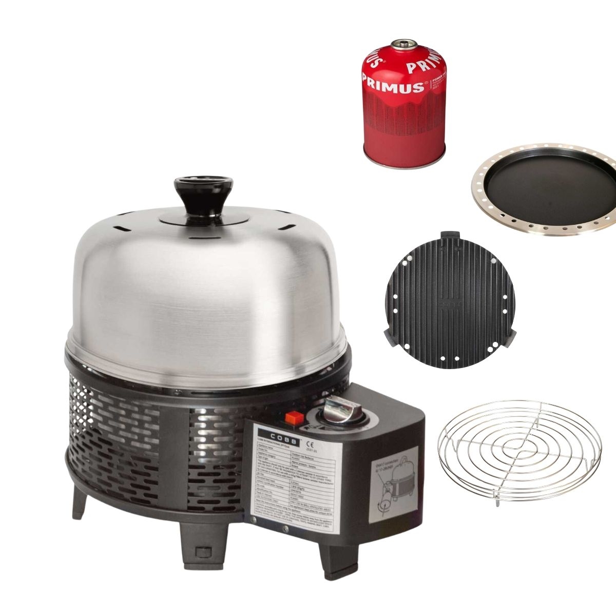 COBB Pro Gas Black und Grillplatte und Griddle - und Bratenrost und Bratpfanne und Gaskartusche