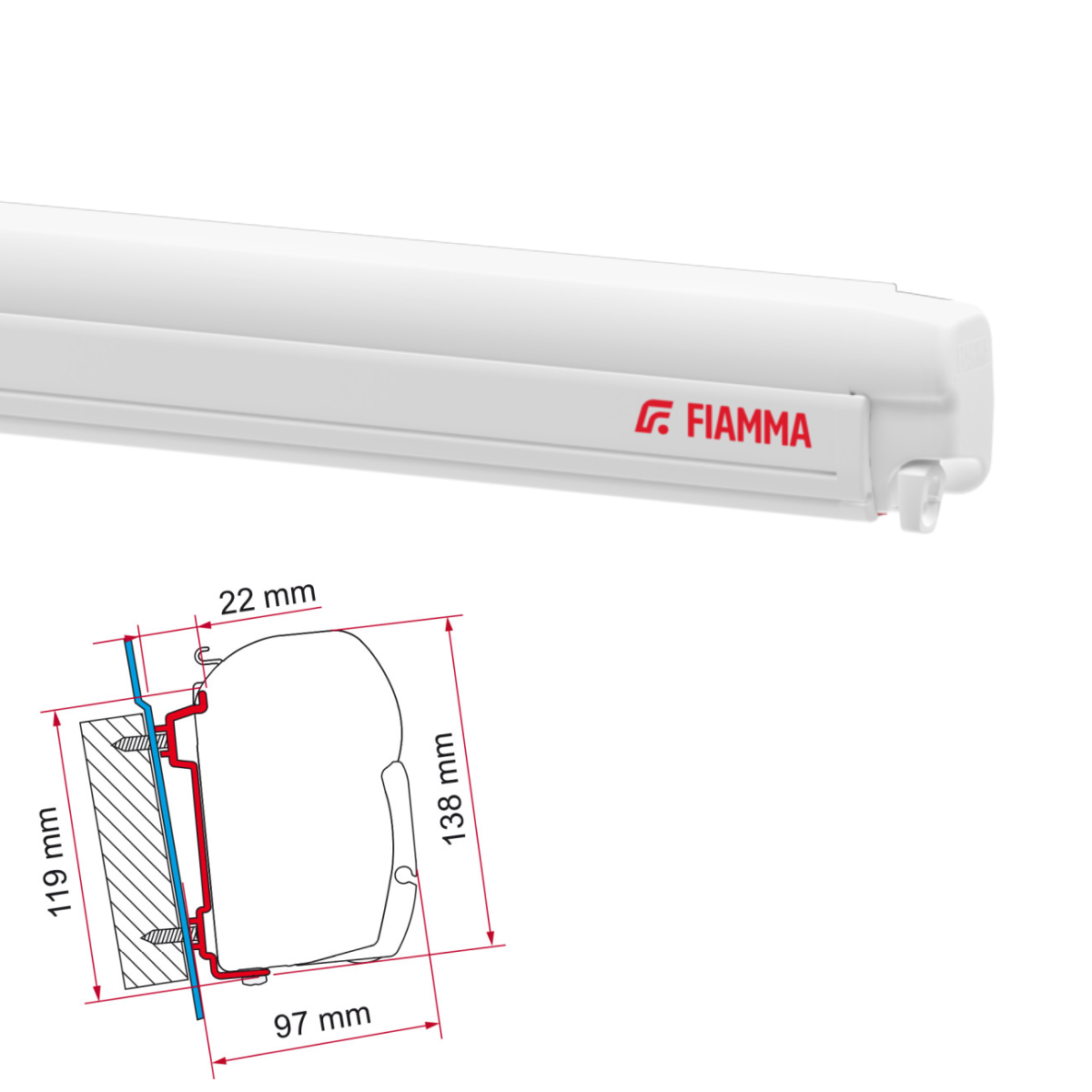 Markise FIAMMA F45 S 260 Royal grey Gehaeuse weiss inkl. Adapterkit Ford Transit H2 H3 L1 - 06280H01R 98655-741