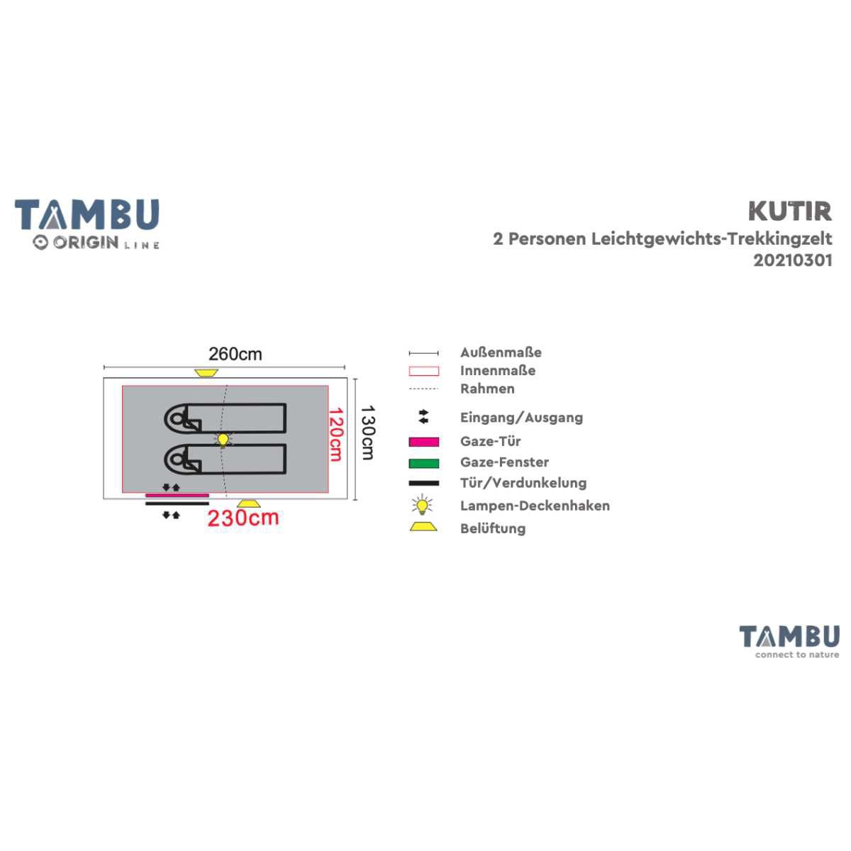 TAMBU KUTIR Leichtgewichts Trekkingzelt Graublau 2 Personen - 20210301