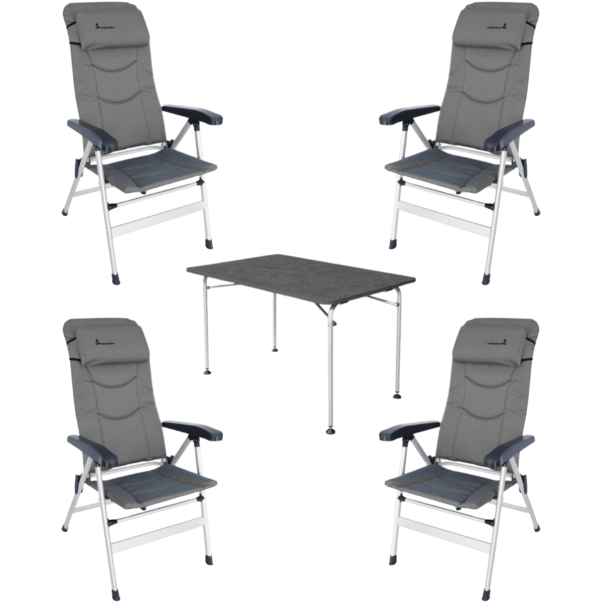 ISABELLA Campingstuhl Thor hellgrau 4er Set mit Campingtisch 80 x 120 cm