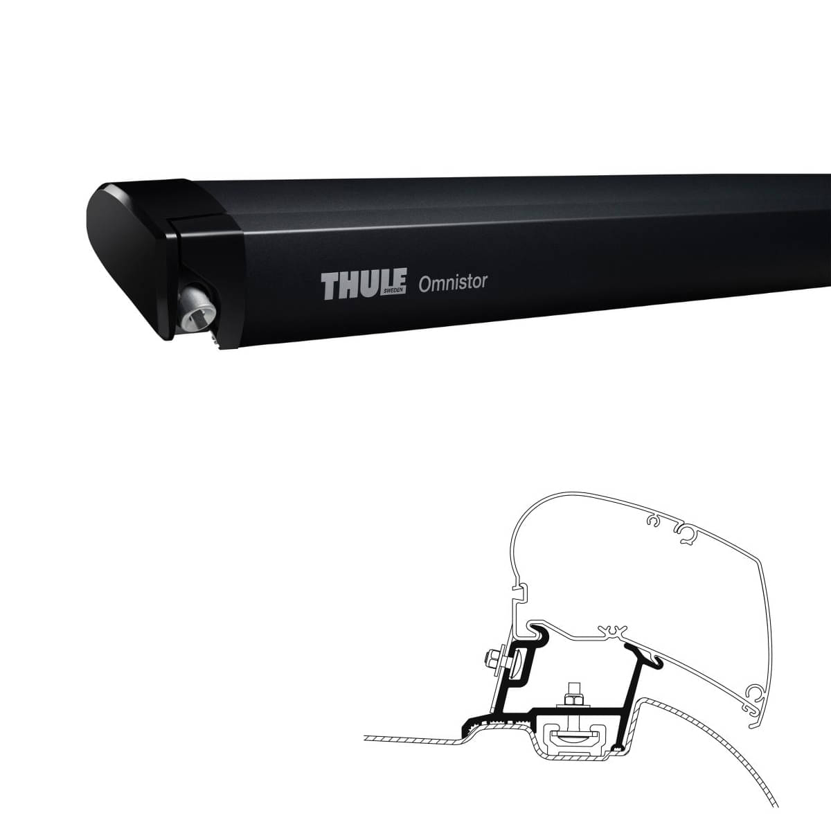 THULE Markise 6300 Mystic grau 325cm Gehäuse anthrazit inkl. Adapter Sprinter/Crafter T-Profil L2H2 Thule Omnistor 6300 -3-25x2.50- - 302130 - Markise THULE Omnistor 6300 Mystic grau 325 cm Gehaeuse weiss