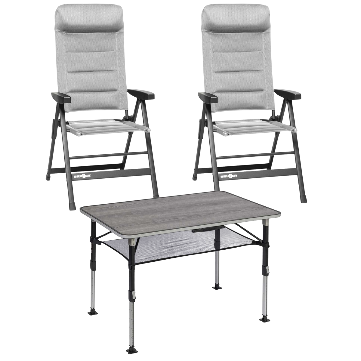BRUNNER Campingstuhl SKYE 3D Hellgrau 2er-Set - Tisch ELU NG 100x68 cm - 0404063N.C06 0406040N