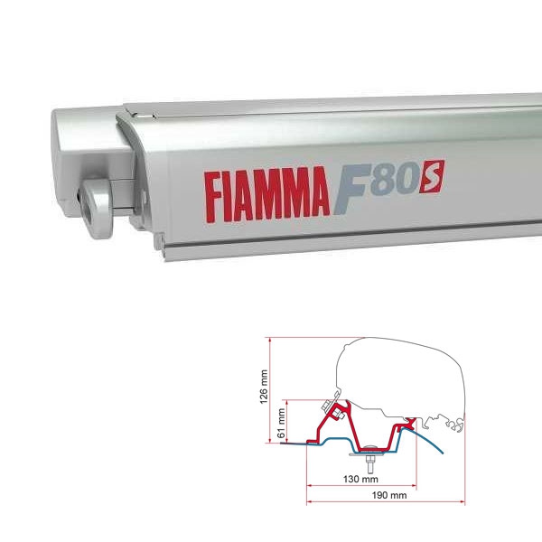 Markise FIAMMA F80 S 370 Royal grey Gehaeuse titanium inkl. Adapter Mercedes Sprinter II VW Crafter I H2 L2 ab 2006 - 2018 ohne Schiene auf dem Dach