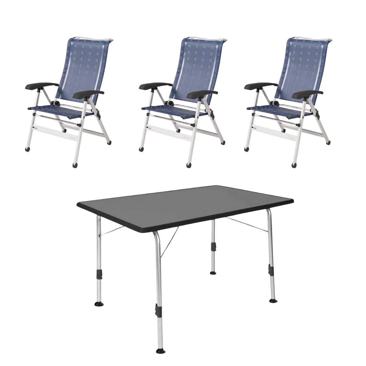 DUKDALF Stuhl Cha Cha blau 3er-Set - Tisch STABILIC III 115x70 cm anthrazit - 42-02-4611-0 40-24-1157.4