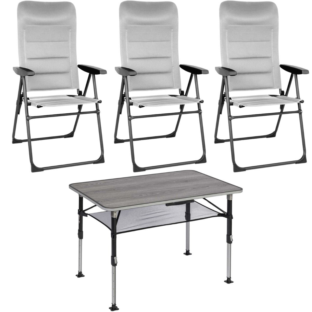 BRUNNER Campingstuhl SKYE 3D RT Grau 3er-Set - Tisch ELU NG 100x68 cm - 0404060N.C06 0406040N
