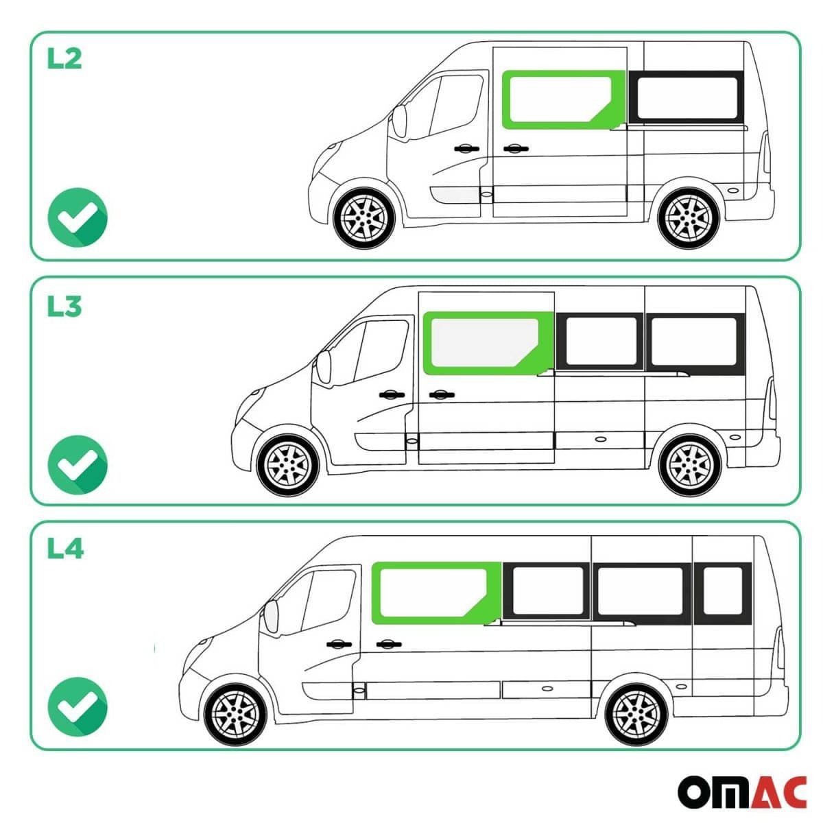 OMAC Seitenfenster Seitenscheibe Opel Movano L2-L3-L4 Bj. 2010–2021 Schiebetuer Links - 6125405L-1FSDFL