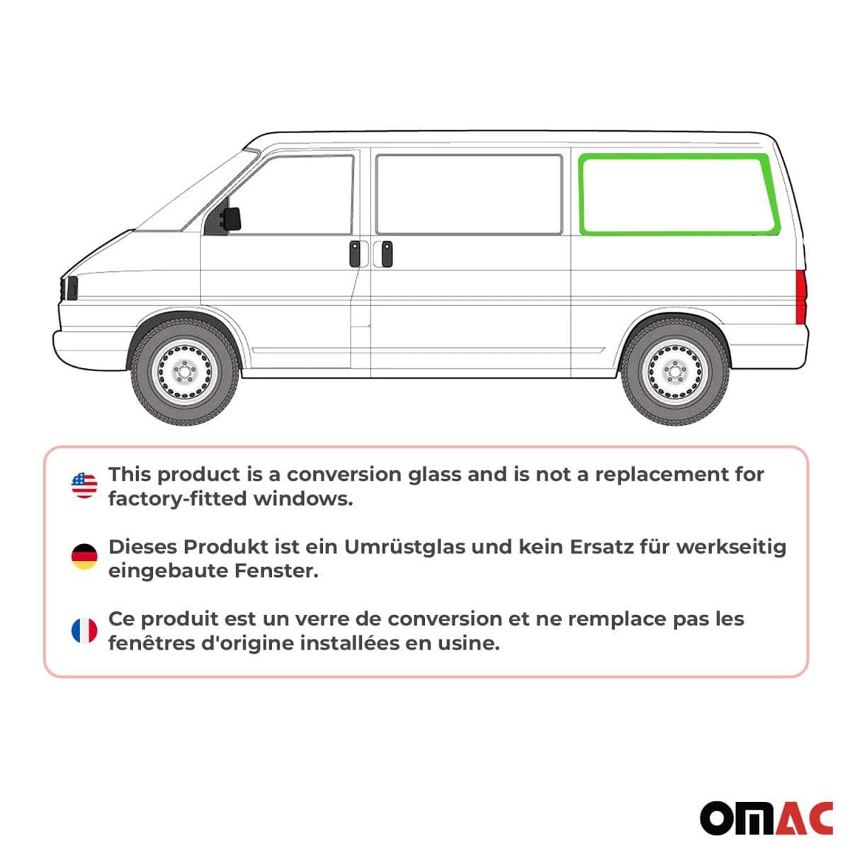 OMAC Seitenfenster Seitenscheibe VW T4 L2 Bj. 1990-2003 Hinten Links OMAC Seitenfenster Seitenscheibe VW T4 L2 Bj. 1990-2003 Hinten Links - 7521405L-1RSFL