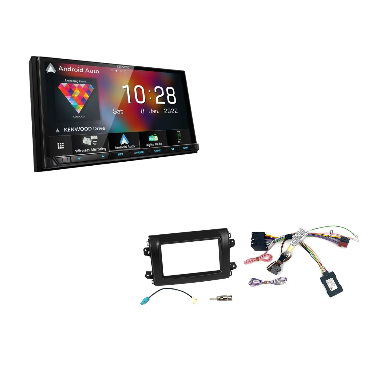 KENWOOD DMX8021DAB-CAMPER inkl- Installations-Kit mit LFB fuer Fiat Ducato Serie 8 ab Bj. 2022