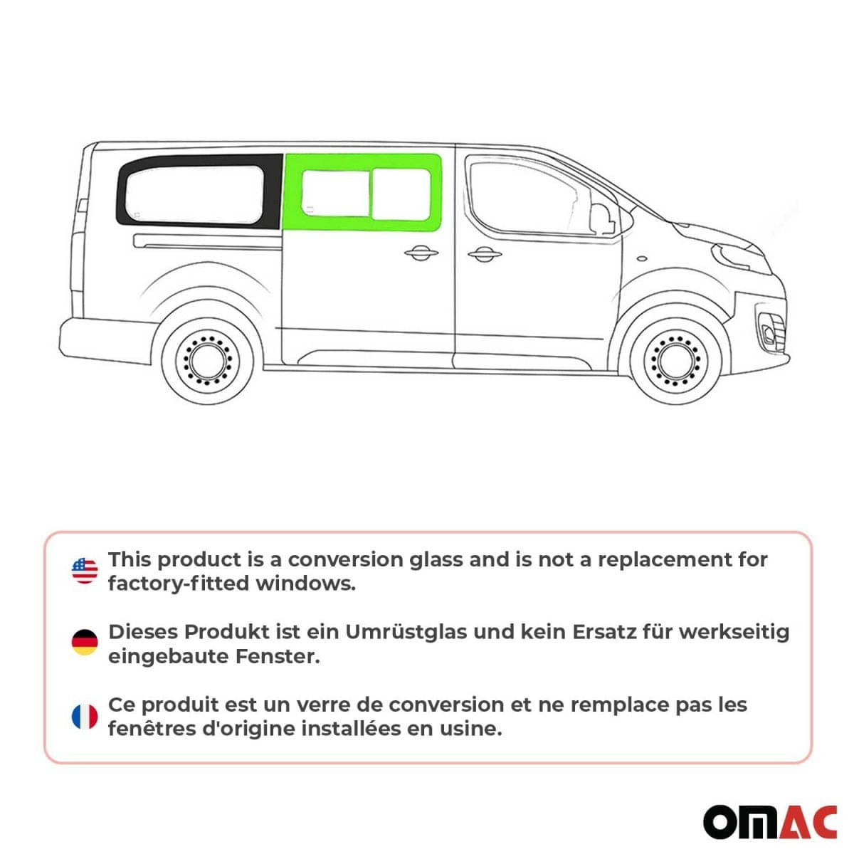 OMAC Seitenfenster Schiebefenster Opel Vivaro L2/L3 ab Bj. 2019 Schiebetür Rechts OMAC Seitenfenster Schiebefenster Opel Vivaro L2-L3 ab Bj. 2019 Schiebetuer Rechts - A050878