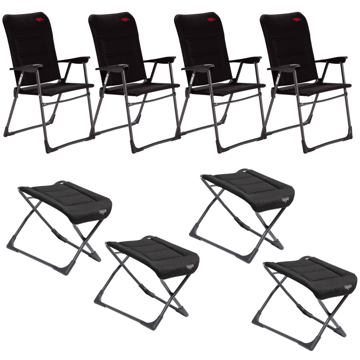 CRESPO Campingstuhl Air Deluxe AP-218-ADS schwarz - freistehende Beinauflagen AP-231-AD 4er-Set - 1148301 1149450