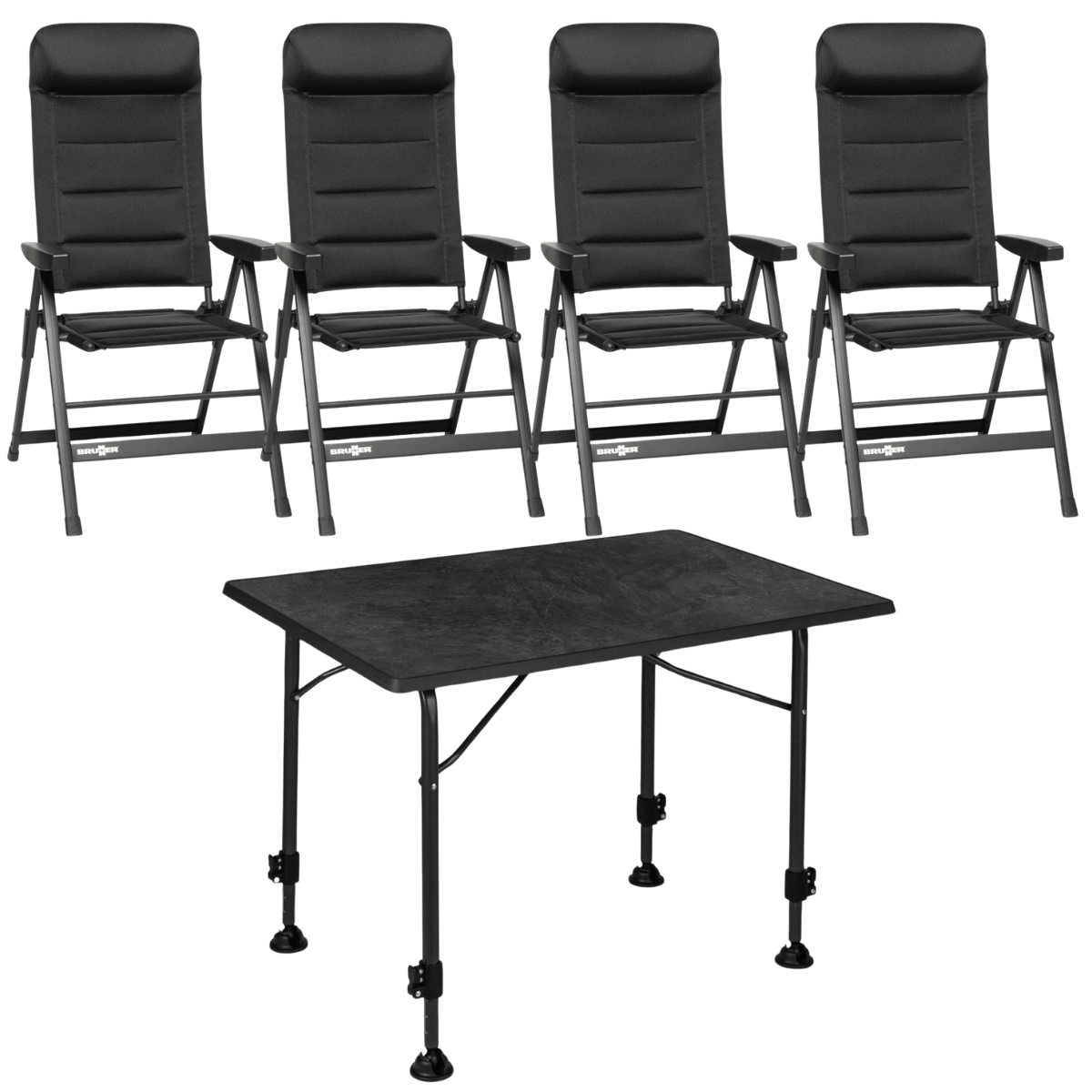BRUNNER Campingstuhl SKYE 3D Schwarz 4er-Set - Tisch LINEAR 115x70 cm Black - 0404063N-C09 0406031N.C69