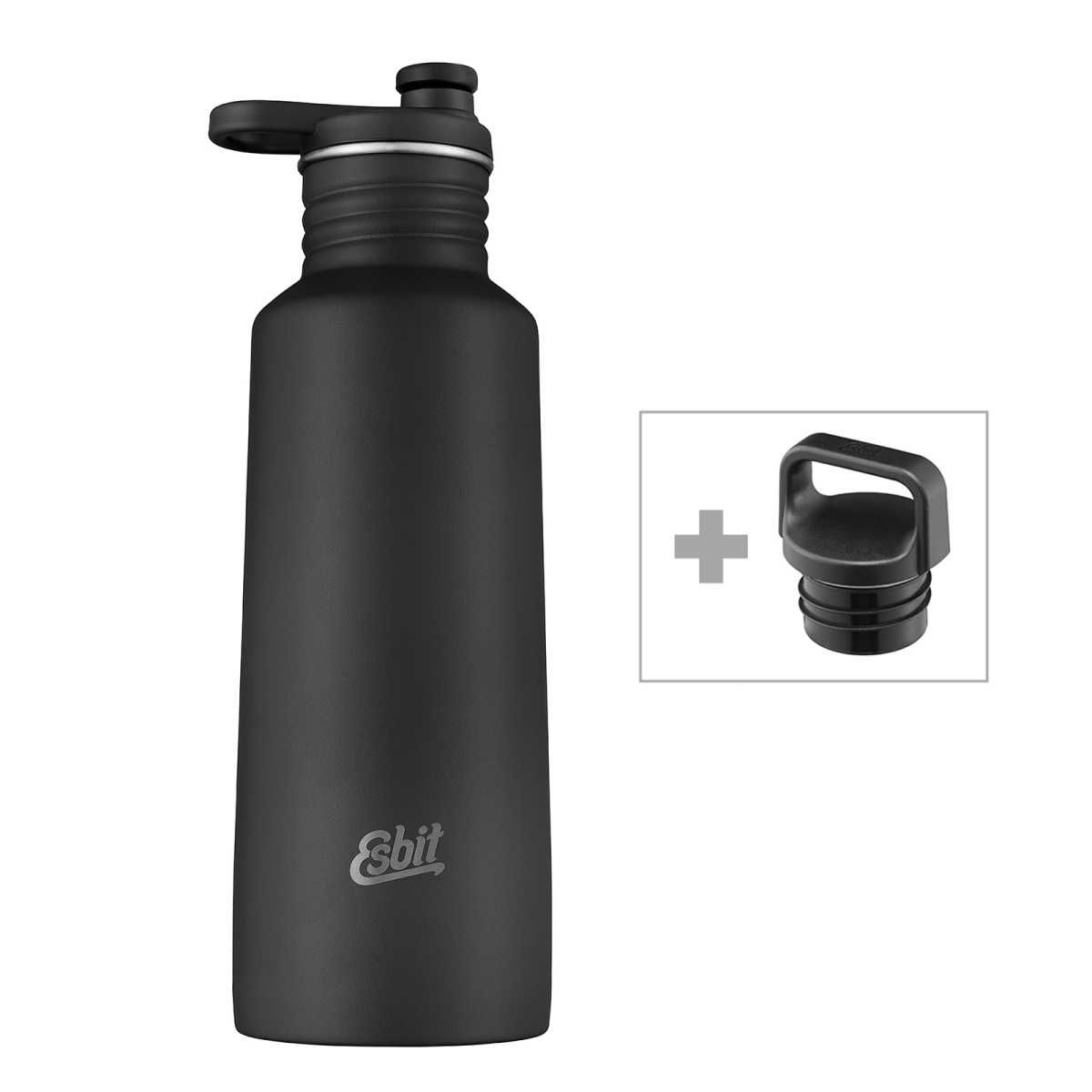 ESBIT Edelstahl Sporttrinkflasche PICTOR 750 ml Schwarz mit Extra Verschluss - DBS750PC-BK