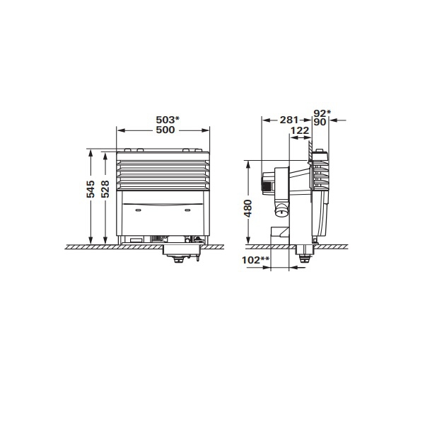 Heizungset- Heizung inkl. Einbaukasten- Verkleidung Standard- Geblaese