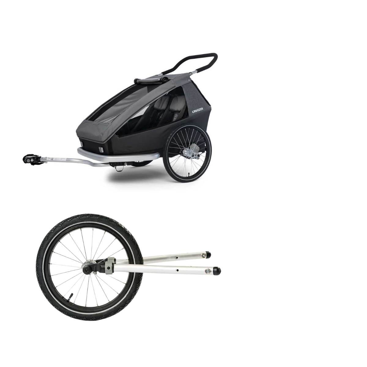 CROOZER Kinderfahrradanhänger Kid Keeke 2 3in1-Set Mountain Grey mit Jogger-Set