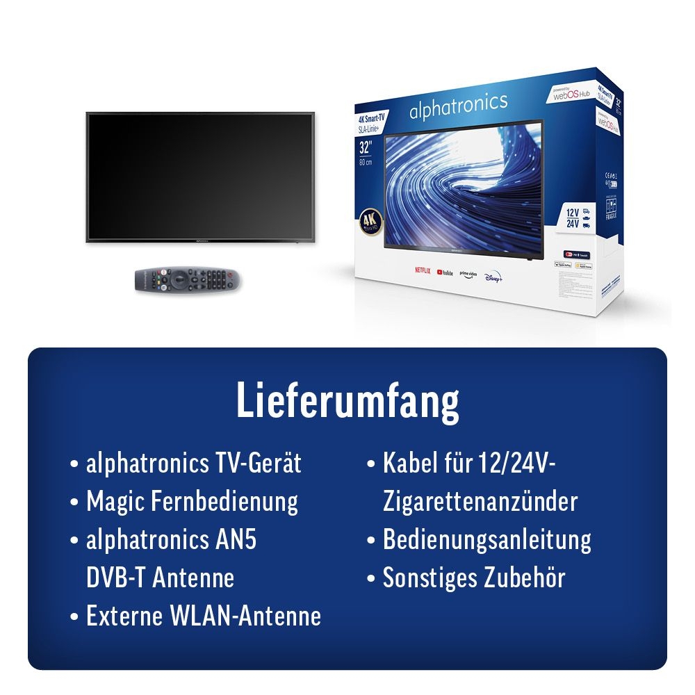 ALPHATRONICS SLA-32 W 4K SMART TV 32- -80 cm- Triple Tuner- BT 5.0- schwarz - 990981