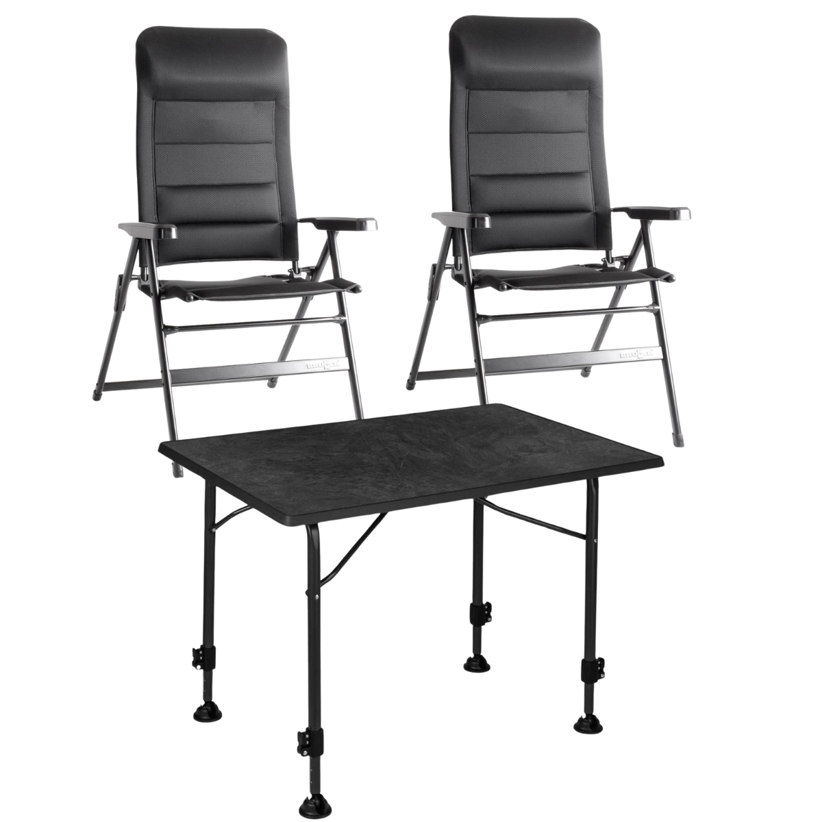 BRUNNER Campingstuhl ARAVEL 3D - L Schwarz 2er-Set - Tisch LINEAR 80 Black - 0404065N-C09L 0406036N.C69