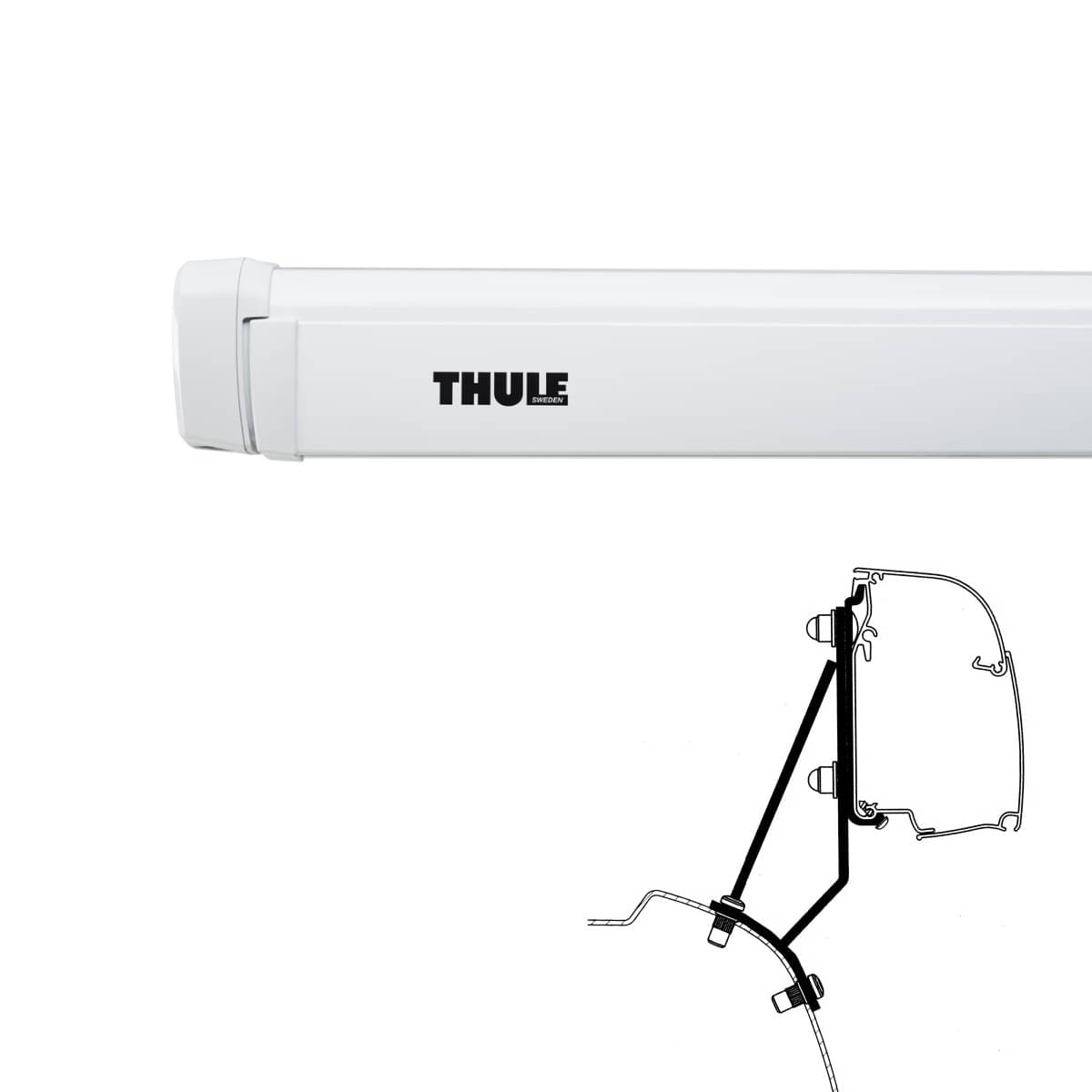 THULE Markise 4200 Mystic grau 260 cm Gehäuse weiß inkl. Adapter Ford Transit Custom V710 THULE Omnistor Markise 4200 Gehaeuse weiss Tuch Mystic grau 260 cm - 302800