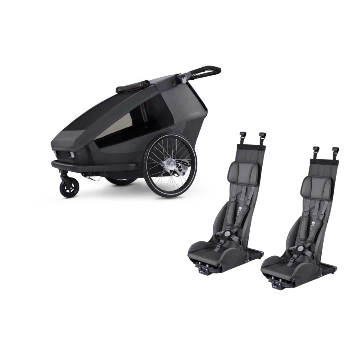 CROOZER Kinderfahrradanhänger Kid Yuuna Moonlight Black mit 2 Basis-Sitzen