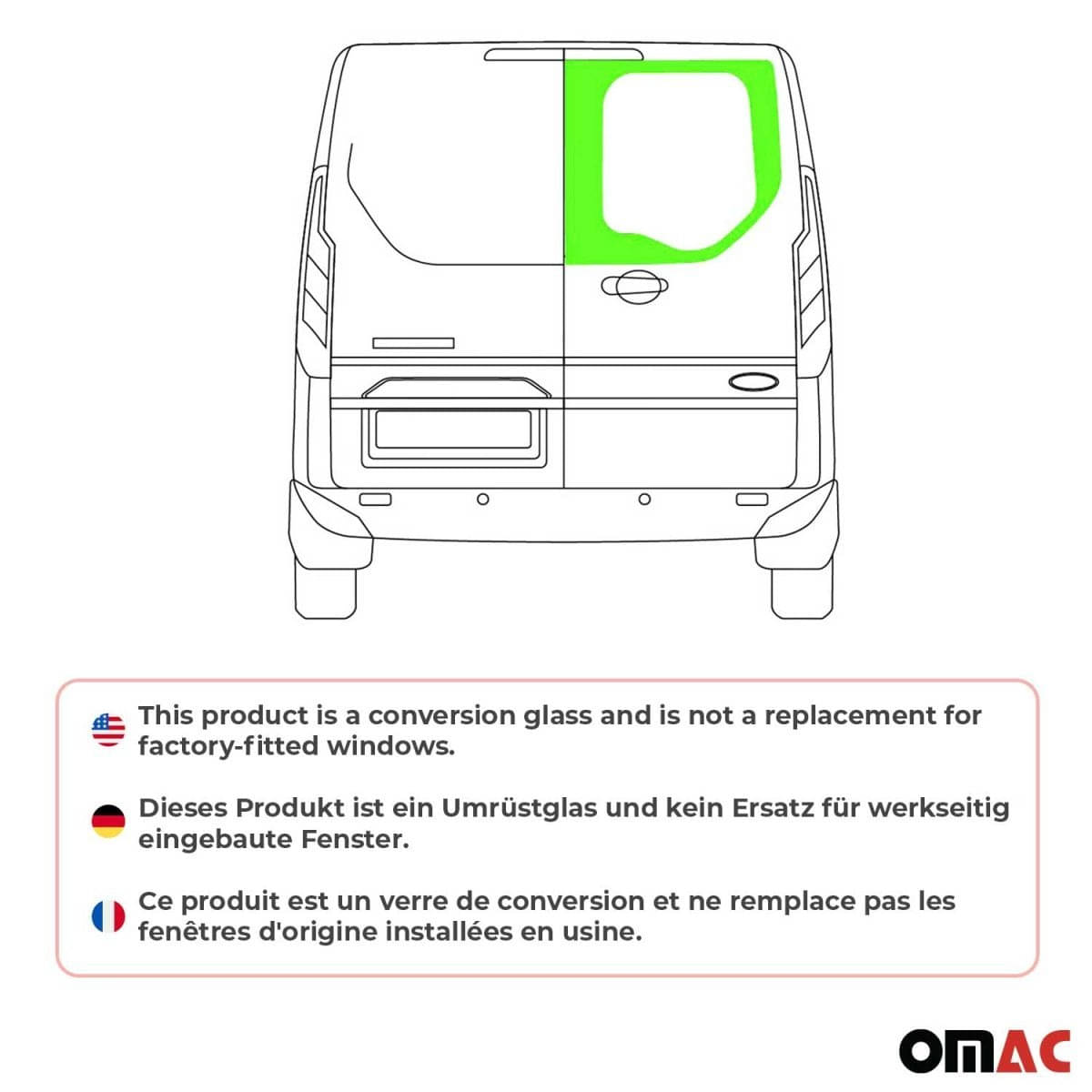 OMAC Heckscheibe Heckfenster Ford Transit Custom L1-L2 Bj. 2013-2023 Fluegeltuer Rechts - 2624405-1BDFR