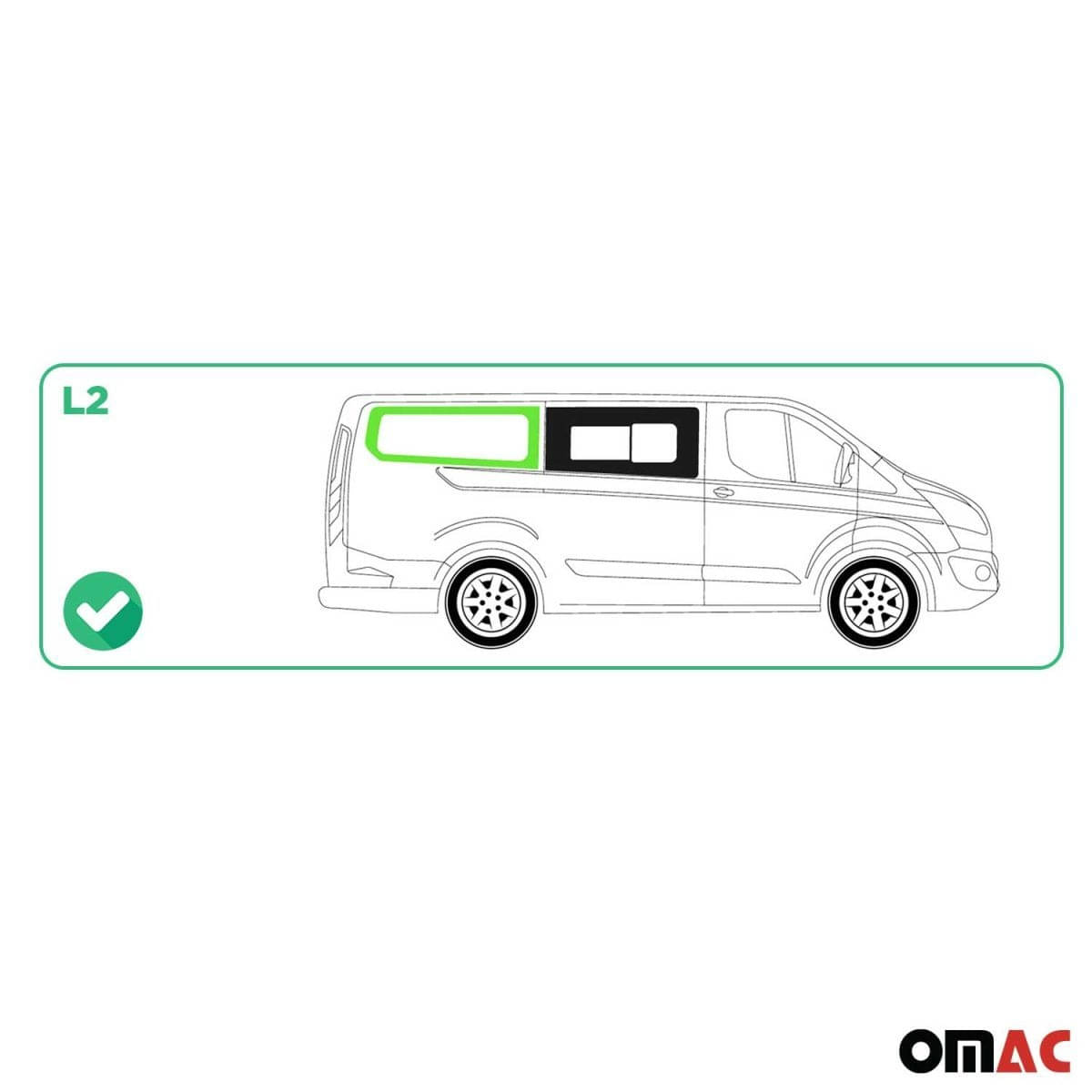 OMAC Seitenfenster Seitenscheibe Ford Transit Custom L2 Bj. 2013-2023 Hinten Rechts - 2624405L-1RSFR