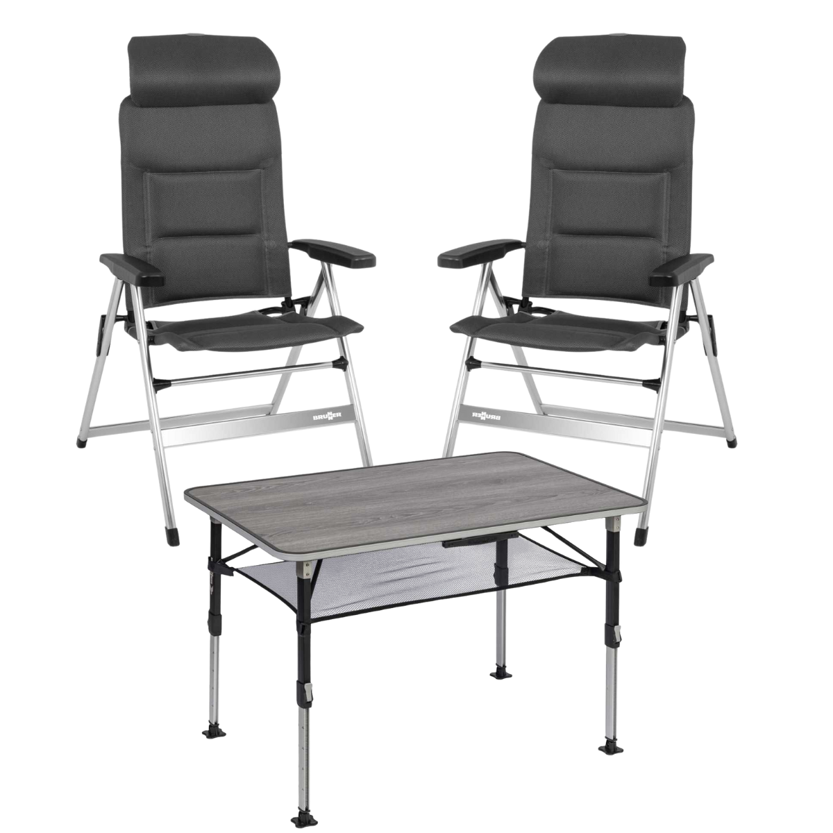 BRUNNER Campingstuhl ARAVEL H2L Dunkelgrau 2er-Set - Tisch ELU NG 100 - 0404052N.C25 0406040N