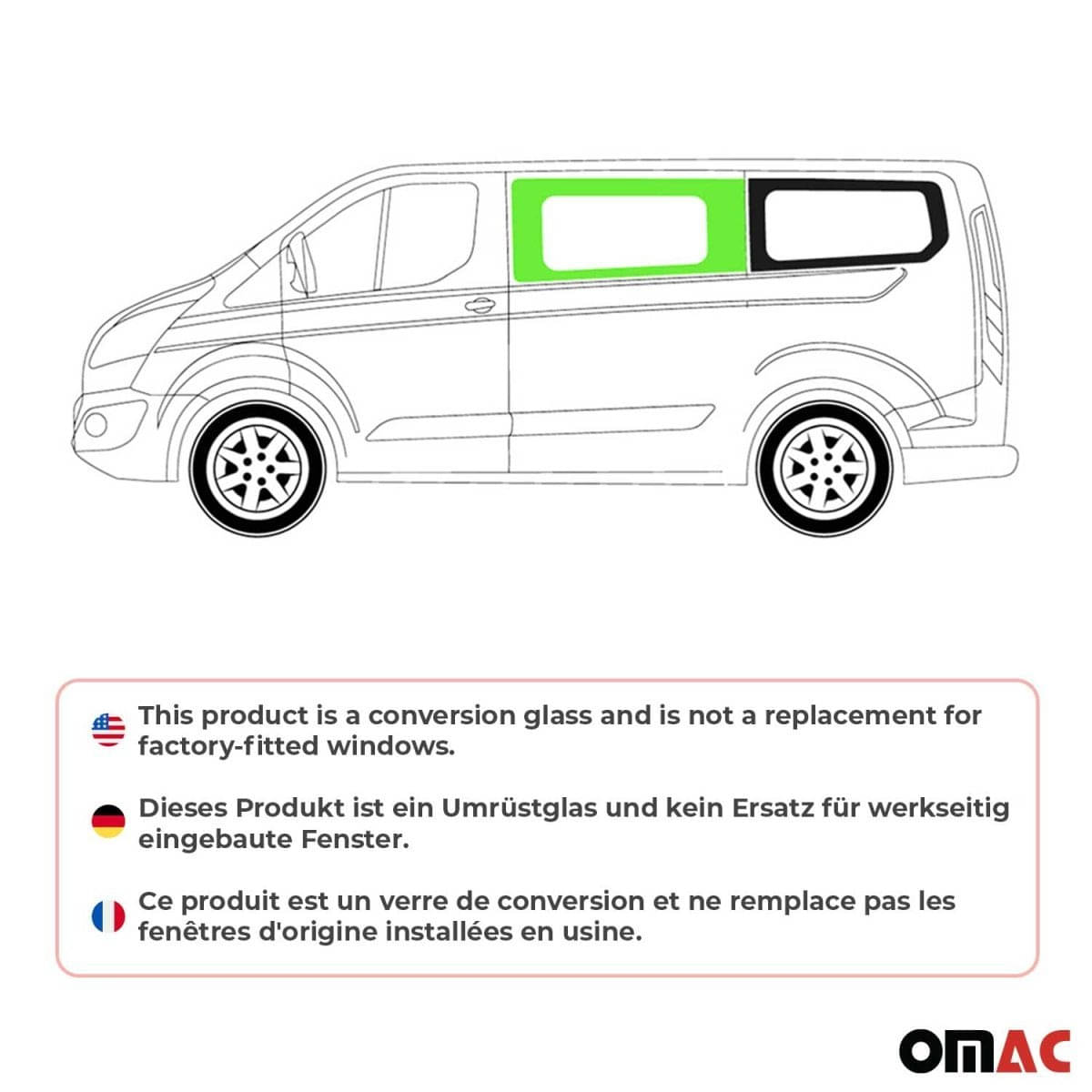 OMAC Seitenfenster Seitenscheibe Ford Transit Custom L1-L2 Bj. 2013-2023 Vorne Links - 2624405-1FSFL