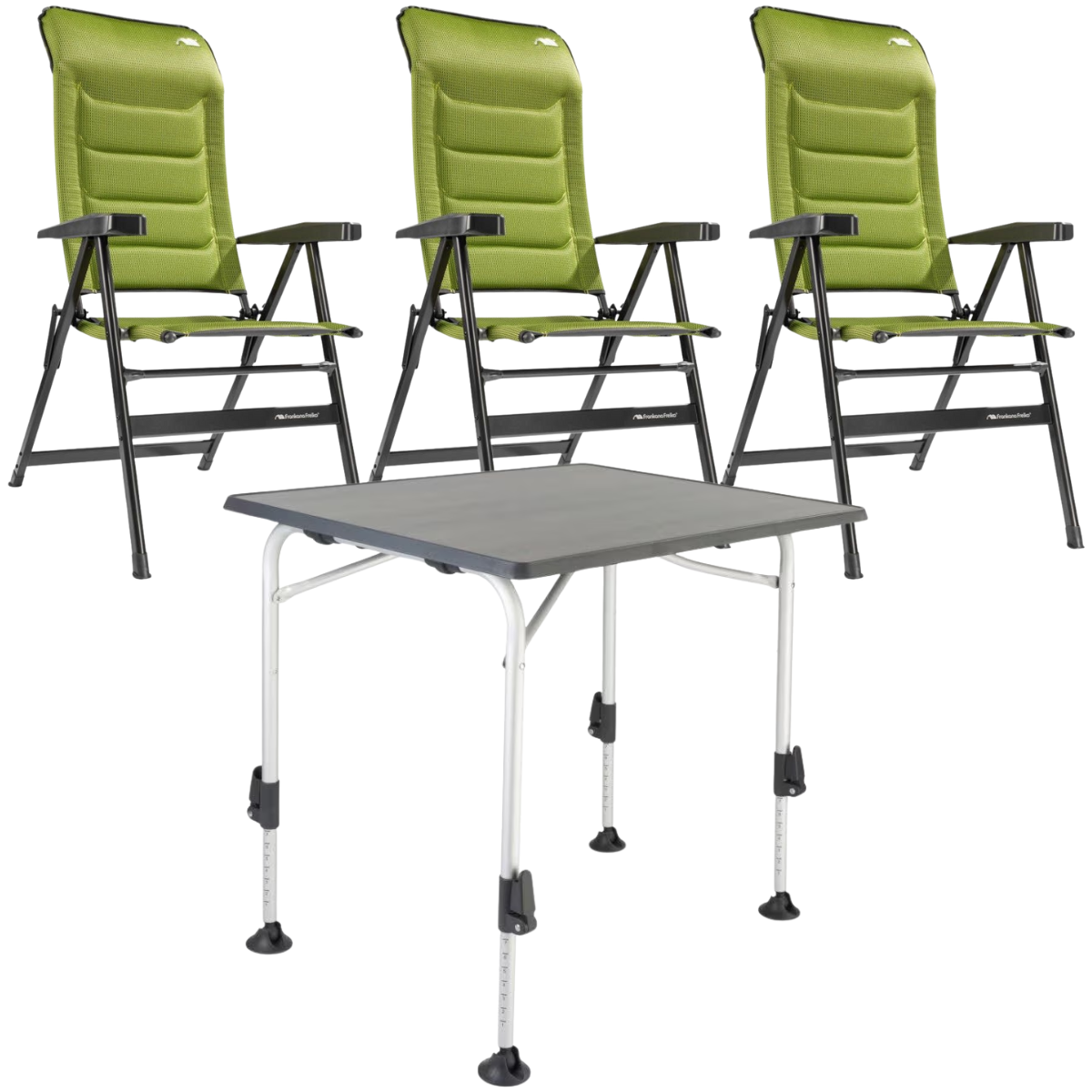 FF Kollektion Stuhl HighQ Basic Greenline 3er-Set & Tisch HighQ Blackline 115x70 cm