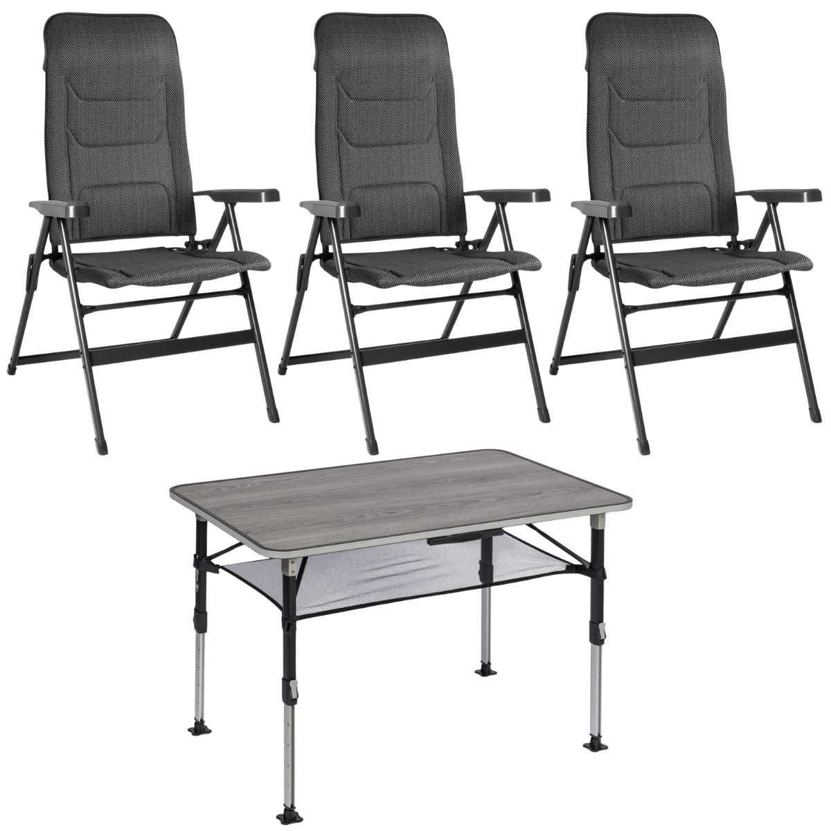 BRUNNER Campingstuhl ARAVEL VITACHIC 3D - L Salt-Pepper 3er-Set - Tisch ELU NG 100x68 cm - 0404065N.C42L 0406040N