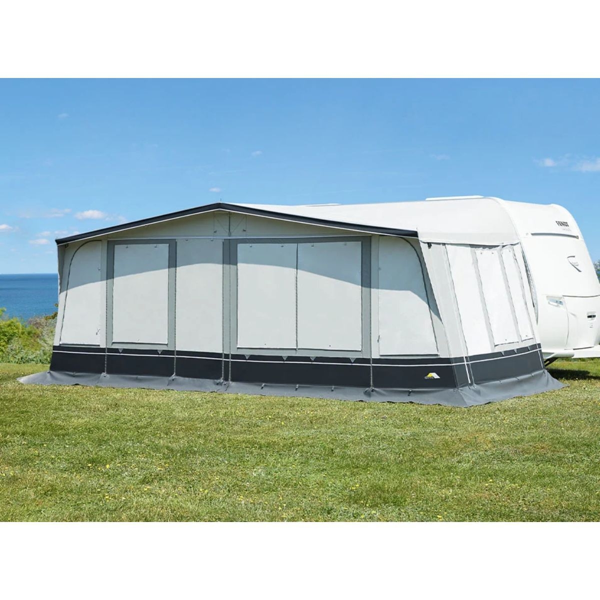 DWT Wohnwagen-Vorzelt DOMINO Gr. 14 Umlaufmass 941-970 cm Tiefe 250 cm mit 32 mm Alu-Gestaenge - 142114A32
