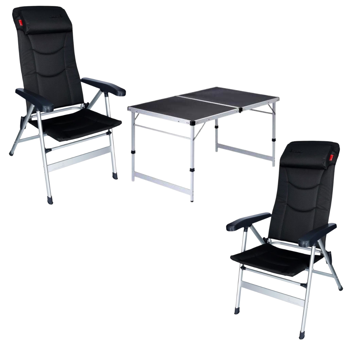 ISABELLA Campingstuhl Thor dunkelgrau 2er Set mit Klapptisch 60 x 120 cm