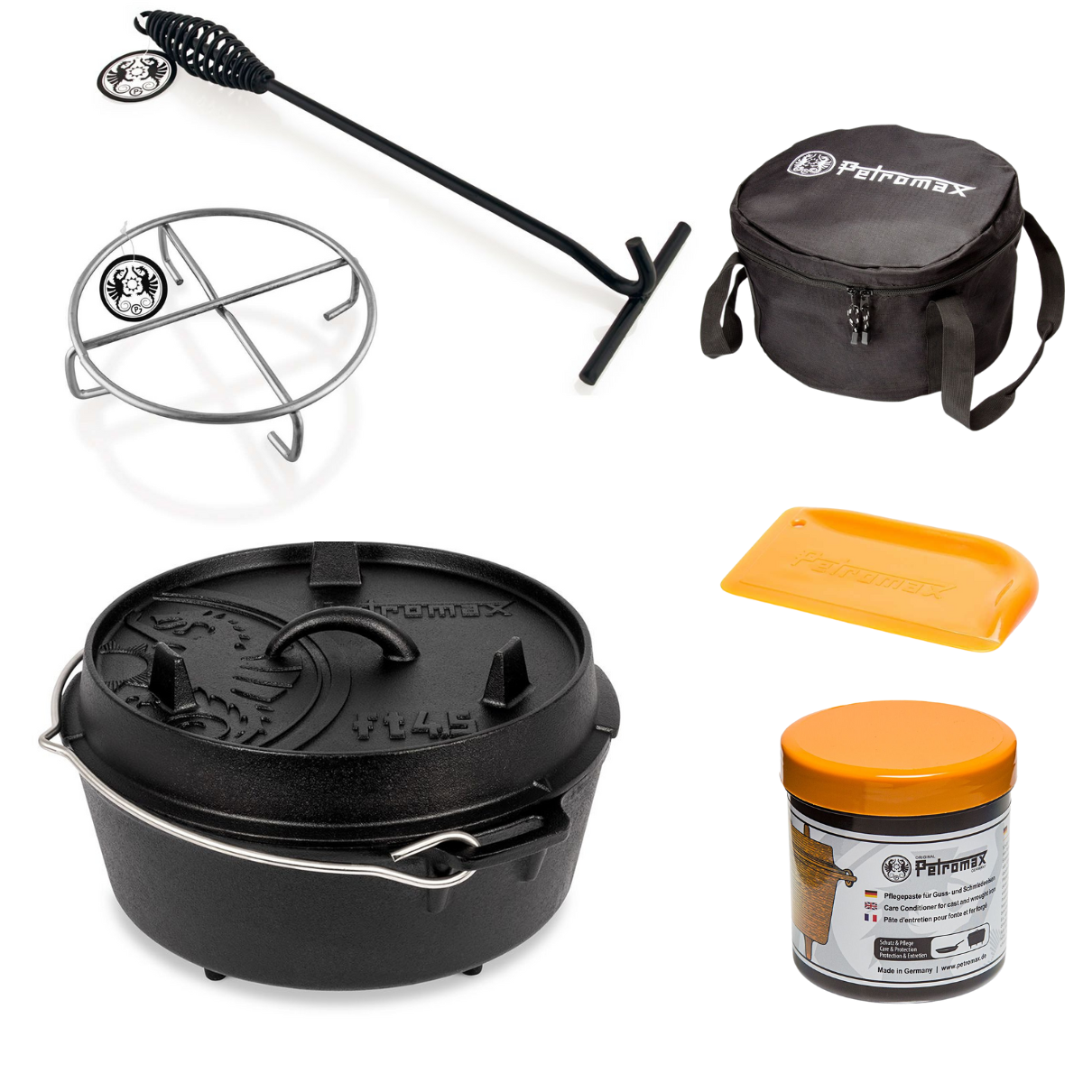 PETROMAX Feuertopf ft4-5 Dutch Oven mit Fuessen Premium-Set ft4.5 ftdh ft-pflege ftus os 