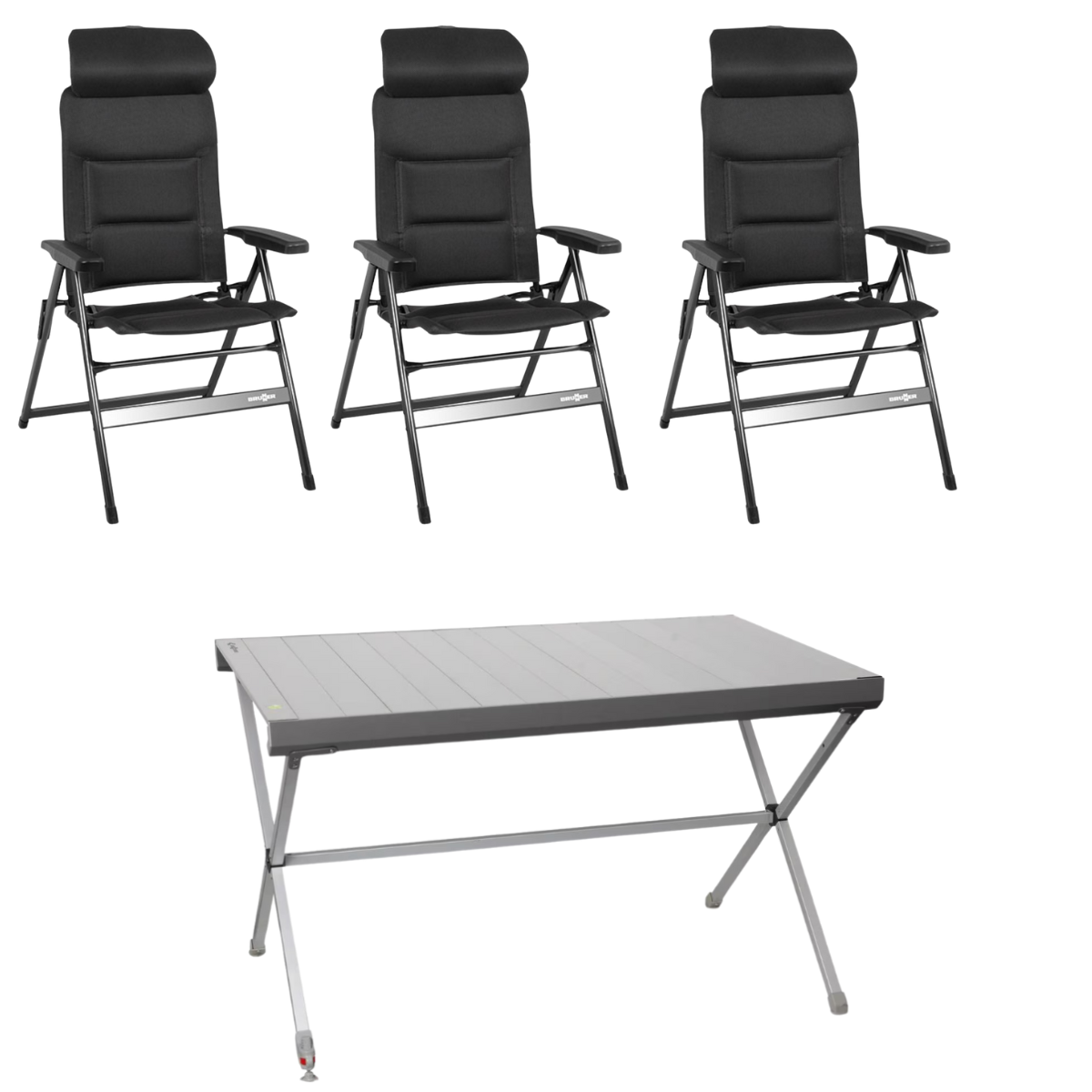 BRUNNER Campingstuhl ARAVEL H2L anthrazit 3er-Set - Rolltisch TITANIUM AXIA 4 122x76 cm - 0404052N.C09 0406098N