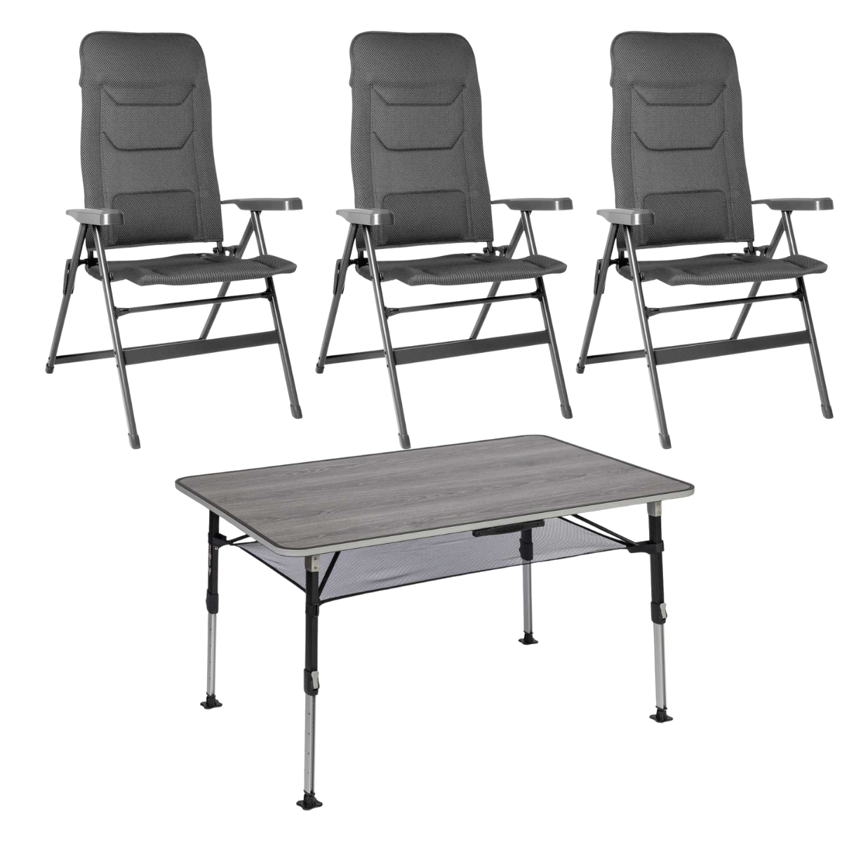 BRUNNER Campingstuhl ARAVEL VITACHIC 3D - L Dunkelgrau 3er-Set - Tisch ELU NG 120x80 cm - 0404065N.C69L 0406043N
