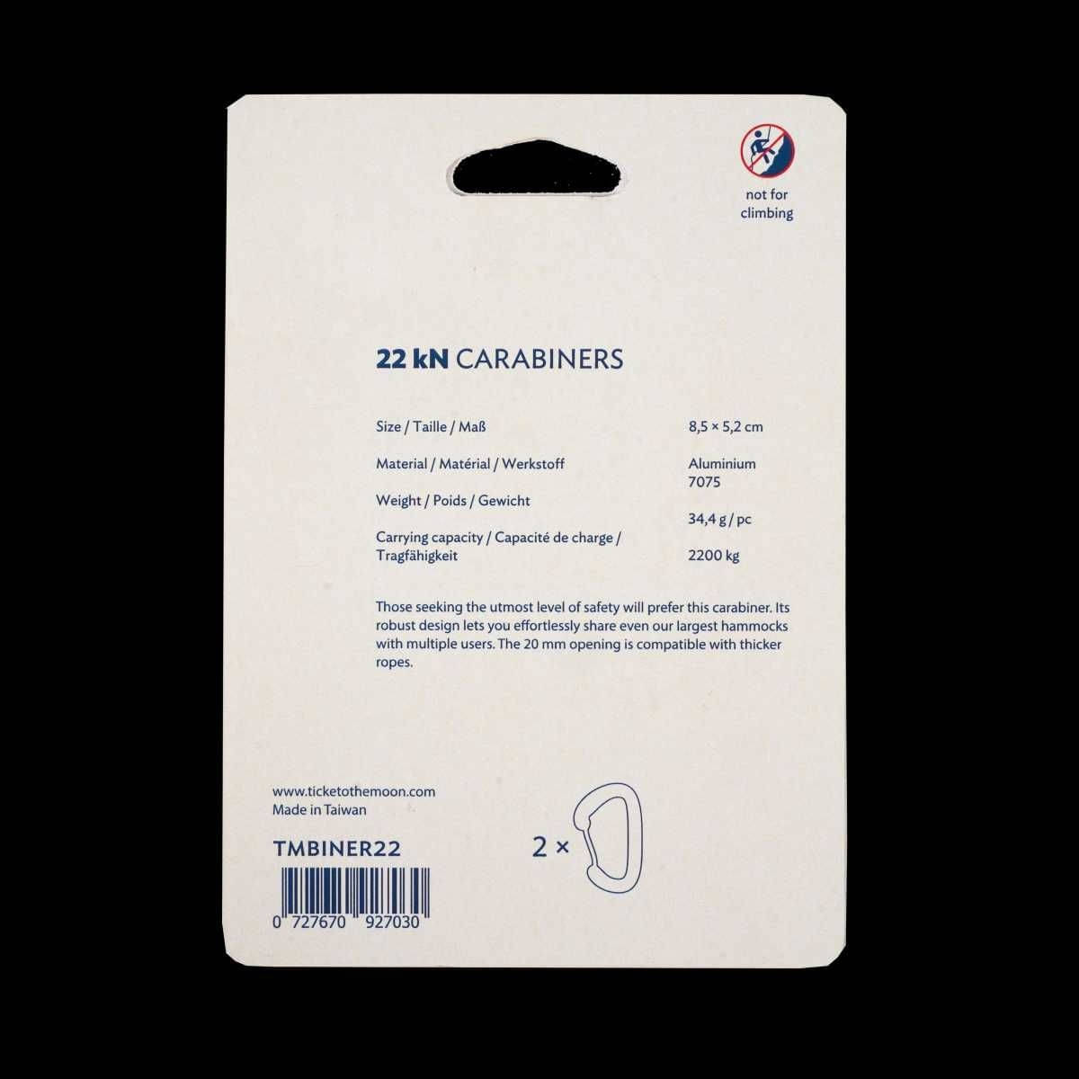 TICKET TO THE MOON Aluminium Carabiner 22kN 2200 kg 2er-Set TICKET TO THE MOON Aluminium Carabiner 22kN 2200 kg 2er-Set - TMBINER22