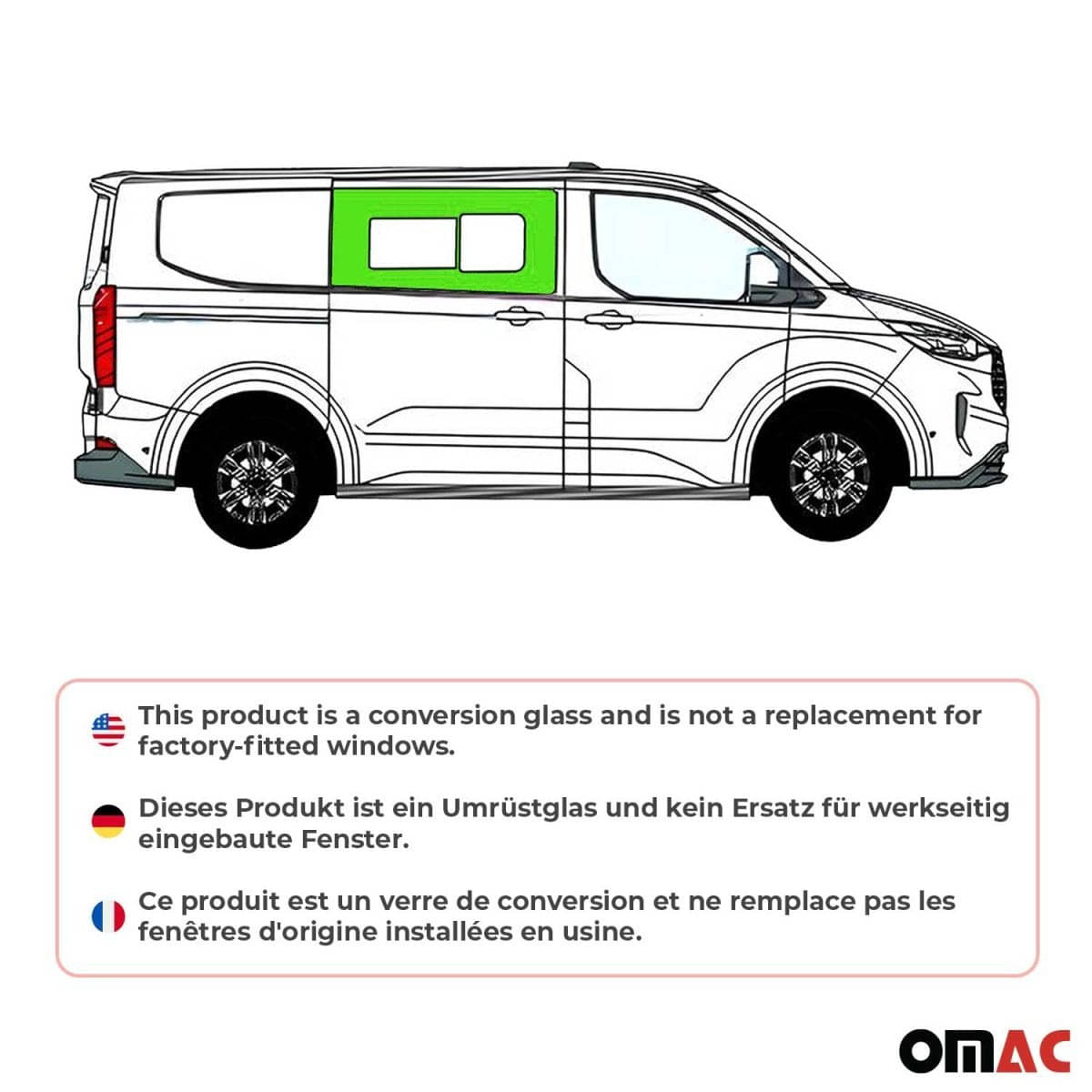 OMAC Seitenfenster Schiebefenster Ford Transit Custom V710 L1-L2 ab Bj. 2023 Schiebetuer Rechts - 2659405-1FSDSR