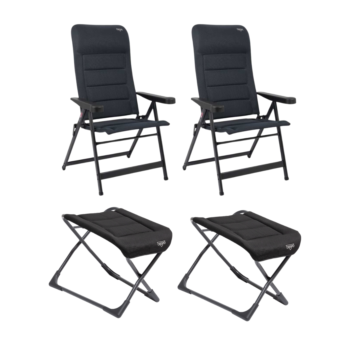 CRESPO Campingstuhl Air Deluxe AP-235-AD schwarz - freistehende Beinauflagen AP-231-AD 2er-Set - 1149055 1149450