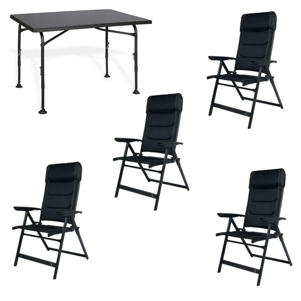 Set 1 Tisch WESTFIELD Aircolite 120 Black Edition Tisch 120 x 80 cm - Performance Series - 201-27251 und 4 Stuehle Camperdice Evolution schwarz