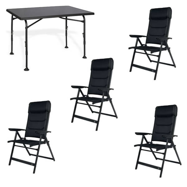 Set WESTFIELD Tisch Aircolite Black 120 & 4 Stühle Camperdice Evolution schwarz Set 1 Tisch WESTFIELD Aircolite 120 Black Edition Tisch 120 x 80 cm - Performance Series - 201-27251 und 4 Stuehle Camperdice Evolution schwarz