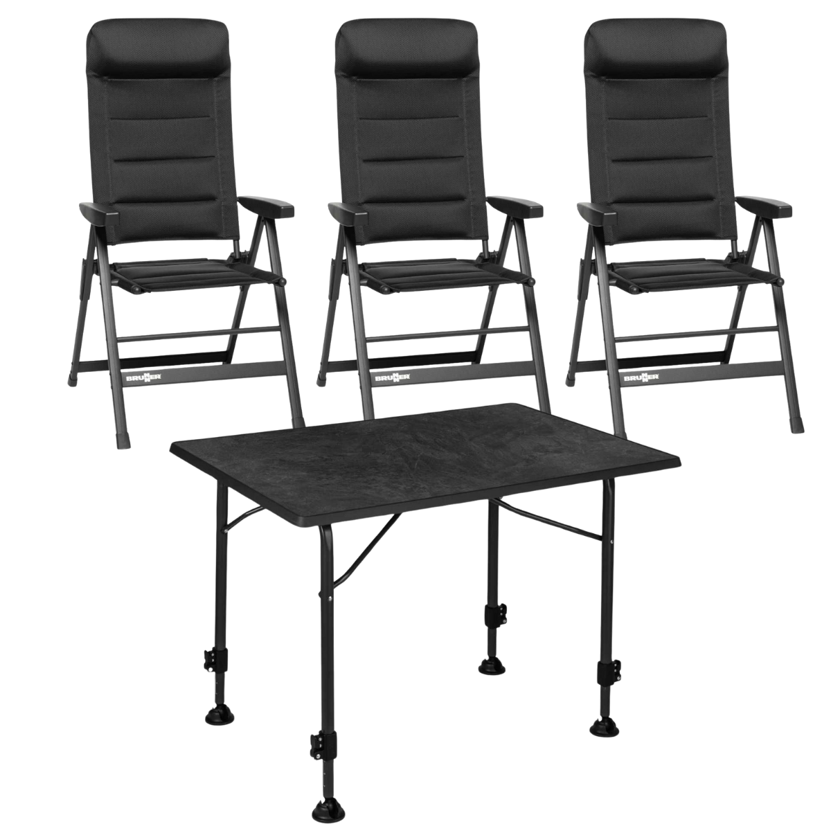 BRUNNER Campingstuhl SKYE 3D Schwarz 3er-Set - Tisch LINEAR 115x70 cm Black - 0404063N-C09 0406031N.C69
