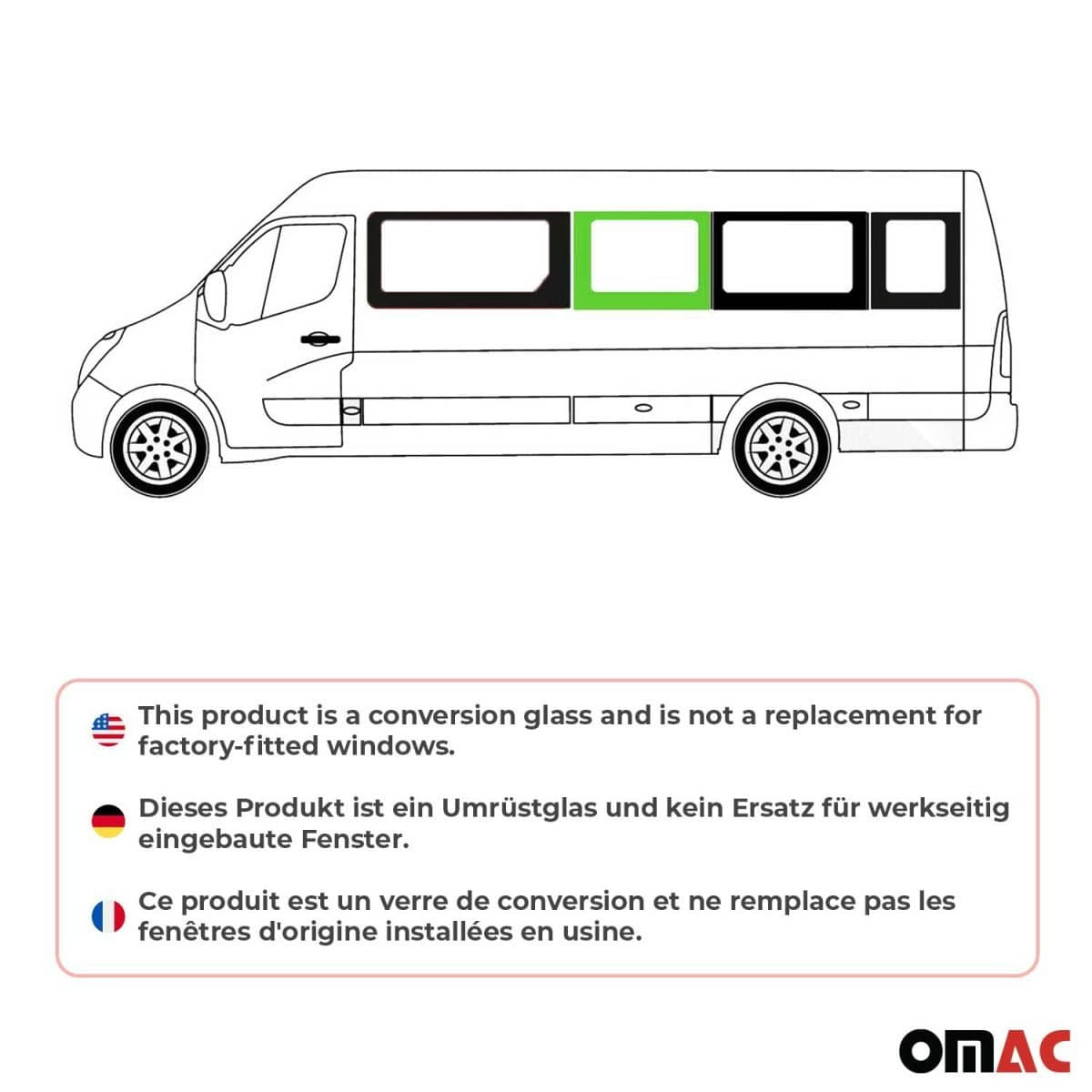 OMAC Seitenfenster Seitenscheibe Opel Movano L3-L4 Bj. 2010–2021 Mitte Links - 6125405F-1MSFL