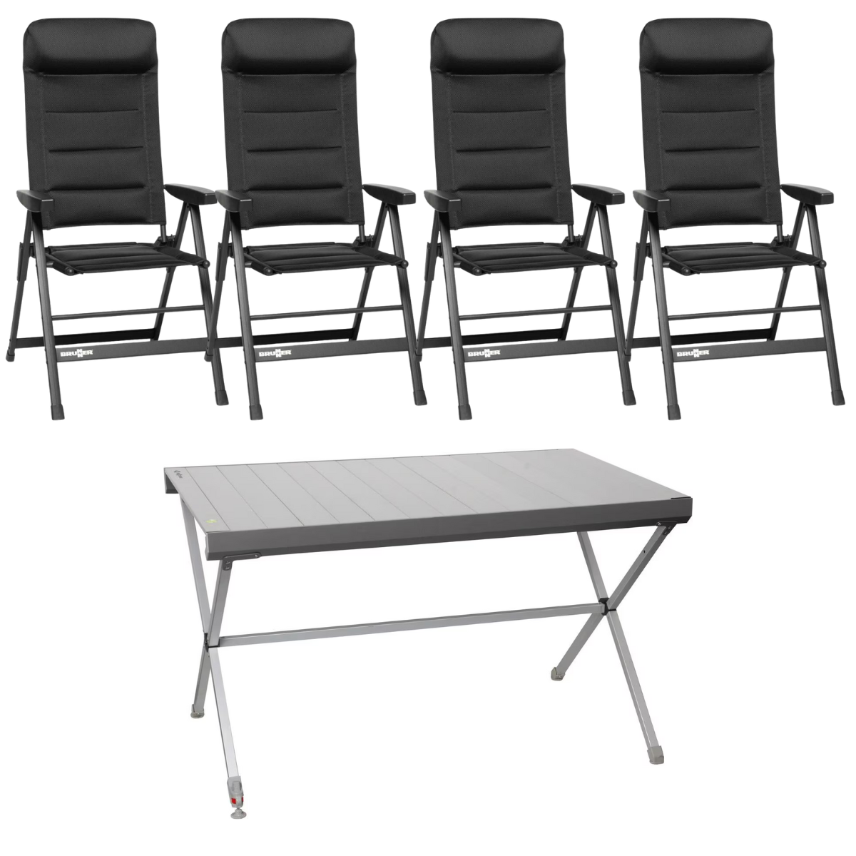 BRUNNER Campingstuhl SKYE 3D Schwarz 4er-Set - Rolltisch TITANIUM AXIA 4 122x76 cm - 0404063N.C09 0406098N