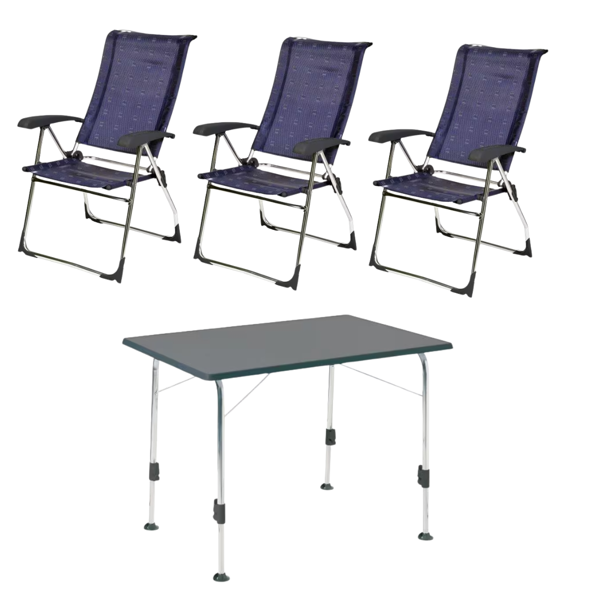 DUKDALF Stuhl Aspen blau 3er-Set - Tisch STABILIC III 115x70 cm anthrazit - 42-01-4611-0 40-24-1157.4