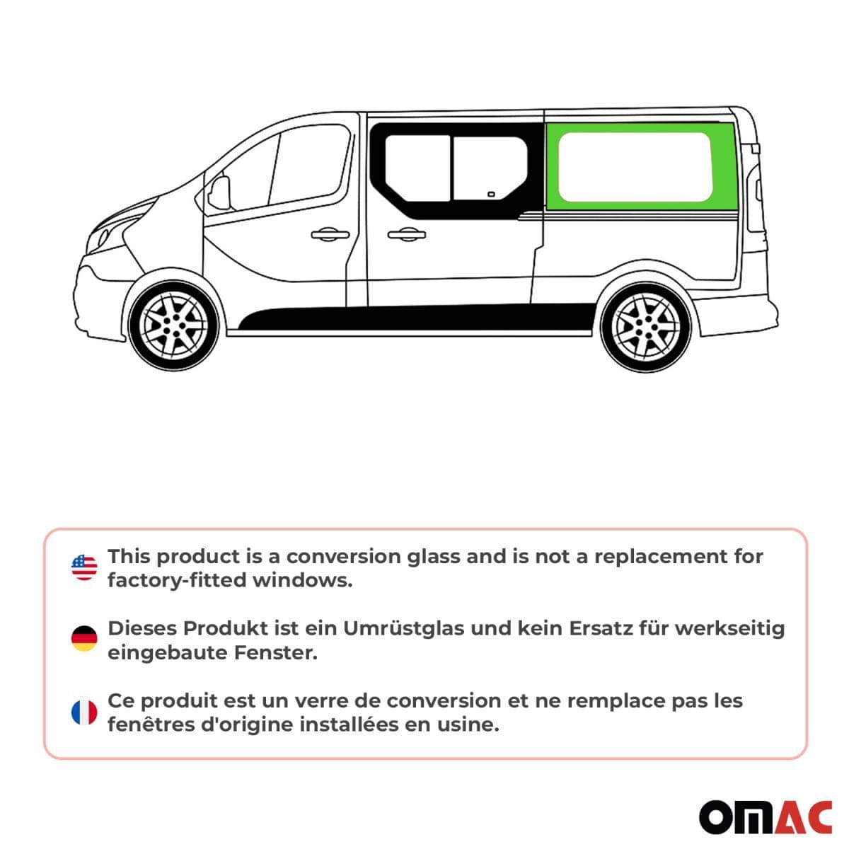 OMAC Seitenfenster Seitenscheibe Opel Vivaro L2 Bj. 2001-2014 Hinten Links Schiebetuer - A050863