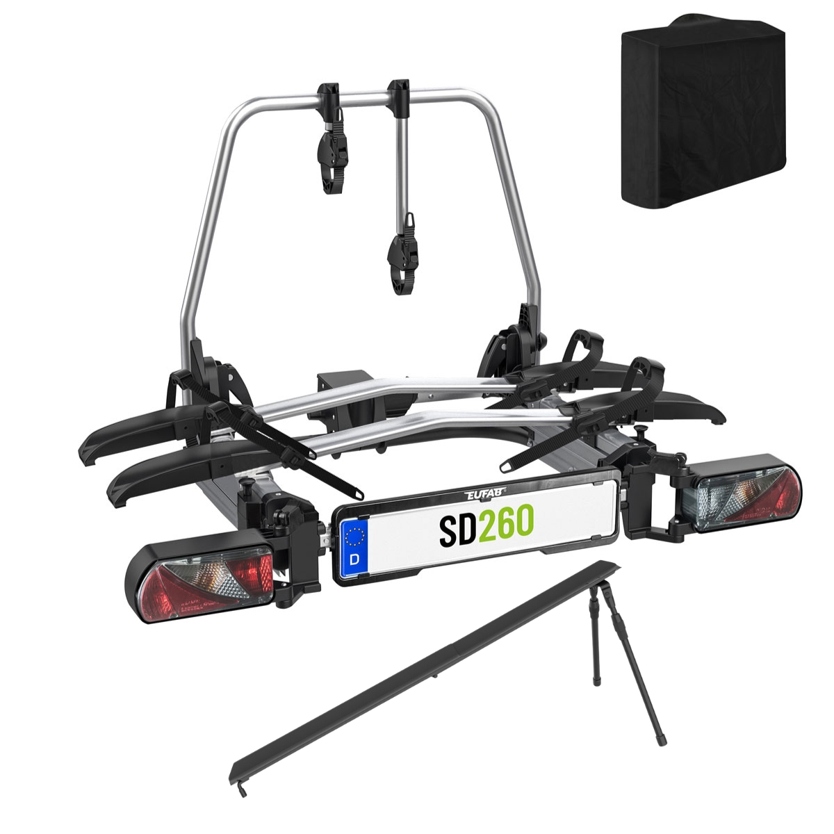 EUFAB SD260 Fahrradtraeger fuer 2 Raeder Hecktueren inkl. Tasche - Rampe - 11654 11636 11640
