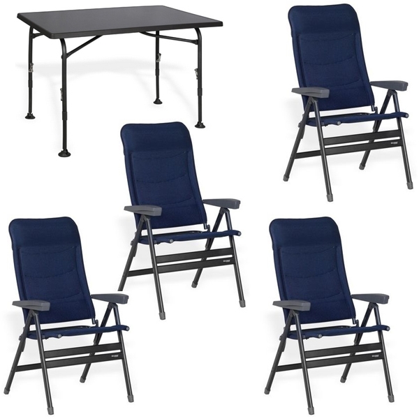 Set 1 Tisch WESTFIELD Aircolite 120 Black Edition Tisch 120 x 80 cm - Performance Series - 201-27251 und 4 Stuehle WESTFIELD Advancer XL Stuhl dark blue - Performance Series - 201-883 DB