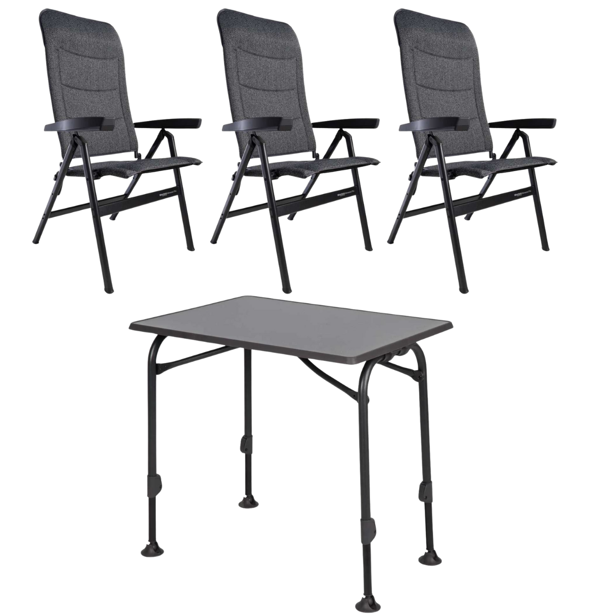 WESTFIELD Campingstuhl Advancer Pro dark grey melange 3er-Set - Tisch AIRCOLITE 120x80 cm black - 201-1884 DGM 201-27251