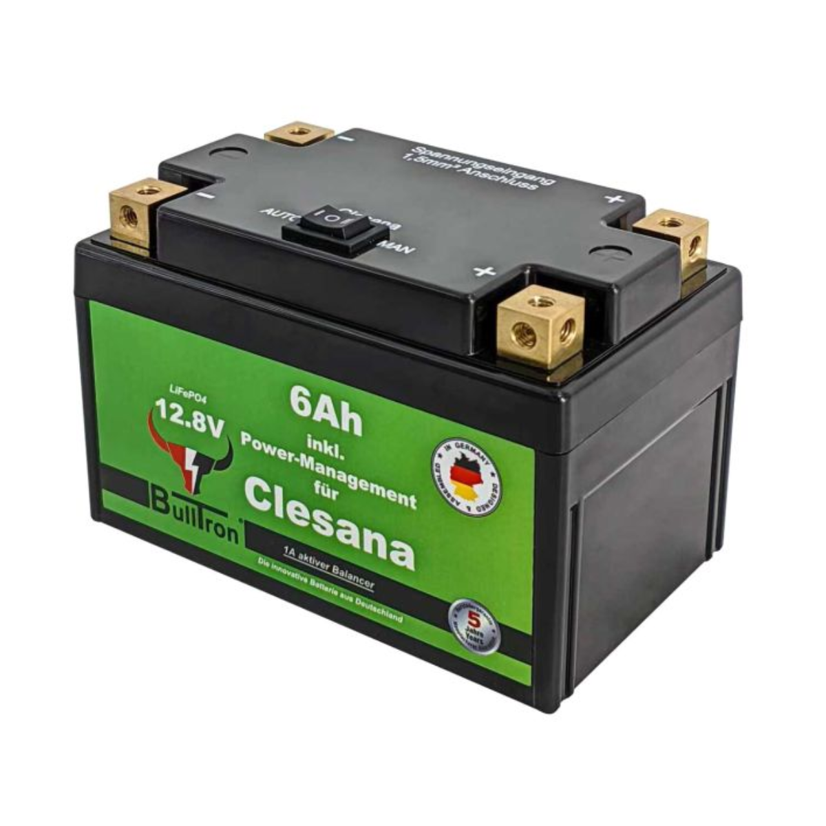 BULLTRON Lithium-Batterie 6Ah 12V fuer Clesana C1 inkl. Power-Management und Anschlusskabel