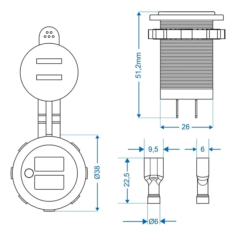 ProPlus USB-Doppel-Einbausteckdose Typ A 2x2100 mA 12-24V - 450450S