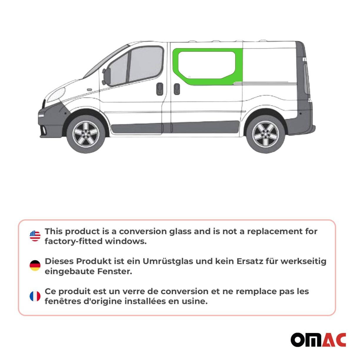 OMAC Seitenfenster Seitenscheibe Opel Vivaro L1-L2 Bj. 2001-2014 Schiebetuer Links - A050857