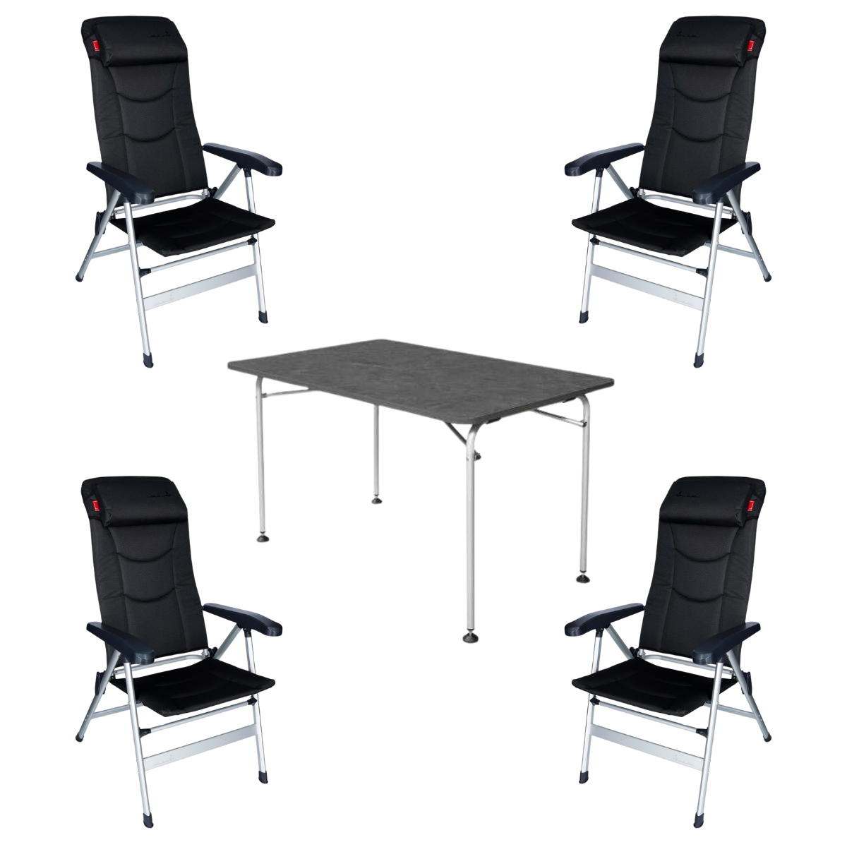 ISABELLA Campingstuhl Thor dunkelgrau 4er Set mit Campingtisch 80 x 120 cm